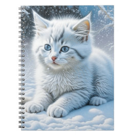 Cuaderno Gato blanco lindo jugando en la nieve
