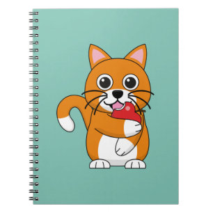 Cuaderno Gato blanco Naranja lindo comiendo Personalizado d