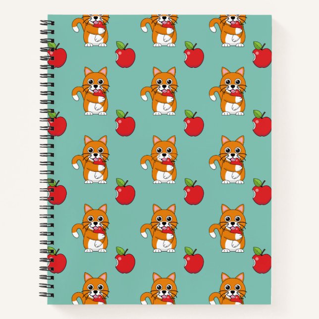 Cuaderno Gato blanco Naranja lindo comiendo Personalizado d (Anverso)