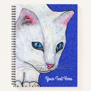 Cuaderno Gato blanco ojos azules brillantes Esparcen azul p