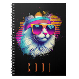 Cuaderno Gato blanco retro con gafas de sol Naranja
