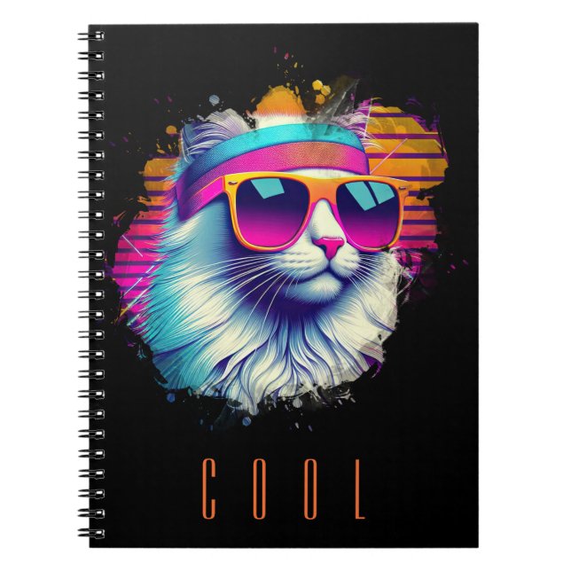 Cuaderno Gato blanco retro con gafas de sol Naranja (Frente)