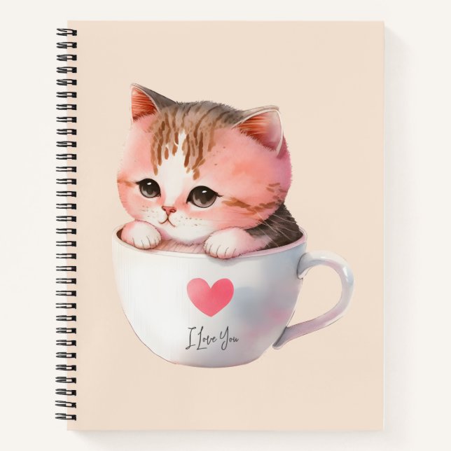 Cuaderno Gato blanco-rosado en una taza de té (2) (Anverso)