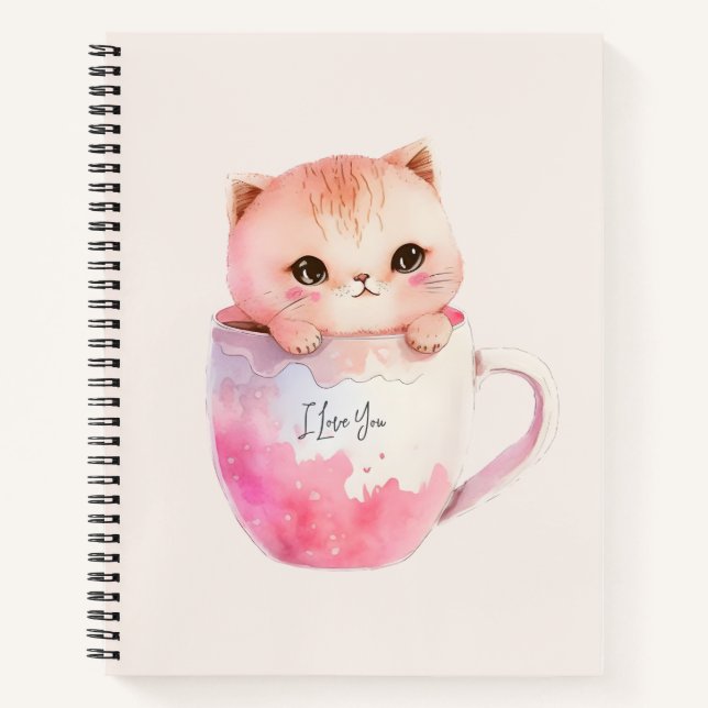 Cuaderno Gato blanco-rosado en una taza de té (2) (Anverso)