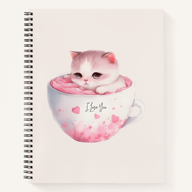 Cuaderno Gato blanco-rosado en una taza de té (3) (Anverso)