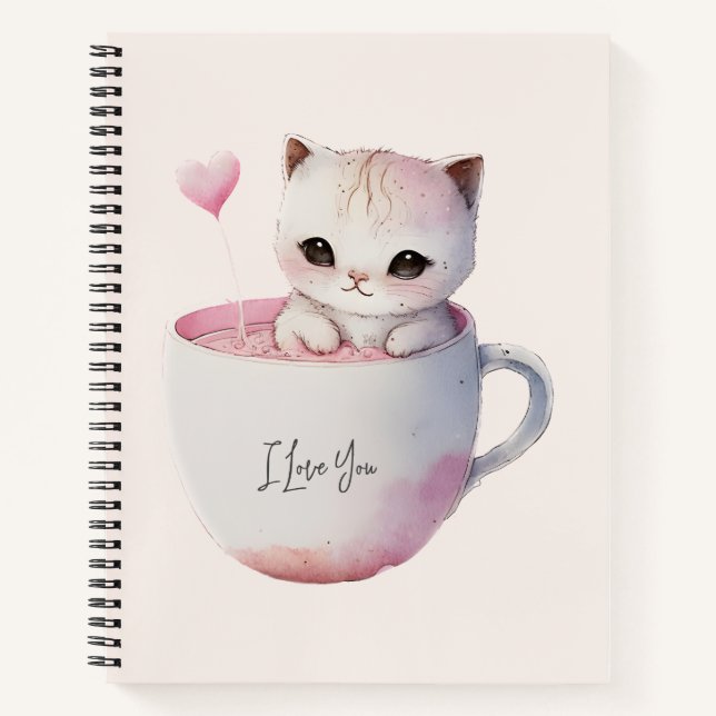 Cuaderno Gato blanco-rosado en una taza de té (4) (Anverso)