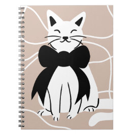 Cuaderno gato blanco y negro con línea abstracta