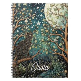 Cuaderno Gato boho cielo nocturno estrellado bosque