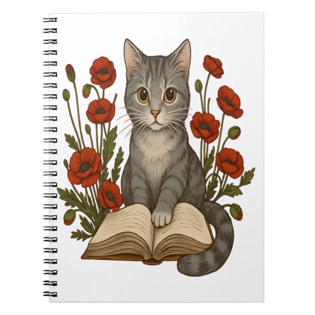 Cuaderno Gato Bookish - Gato de lectura tierno con cachorro (Frente)