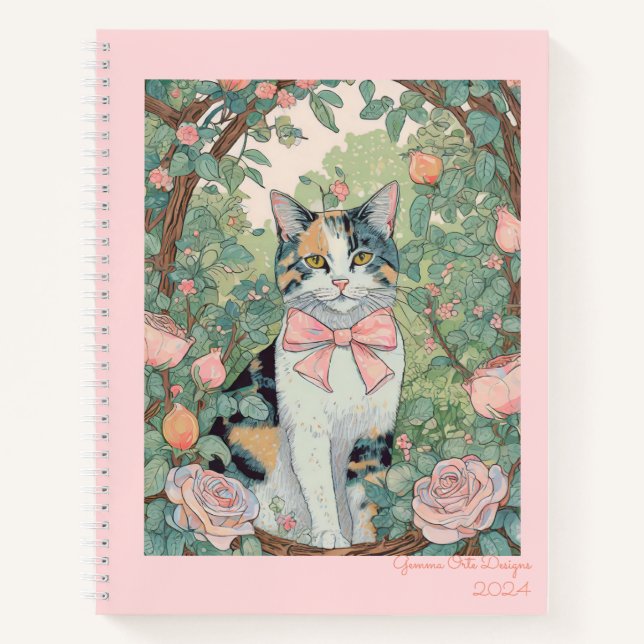 Cuaderno Gato calico en el jardín Bloc de notas espiral (Anverso)