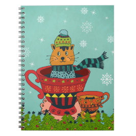 Cuaderno Gato caprichoso sentado en una taza de té Navidade
