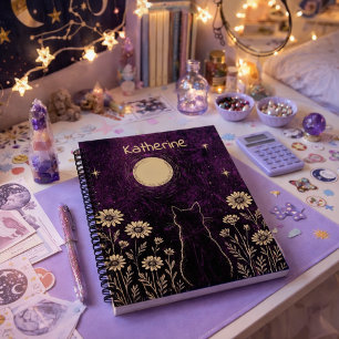 Cuaderno Gato Celestial Personalizado Luna Púrpura