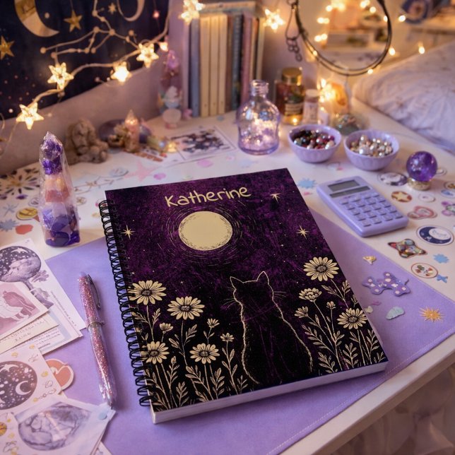 Cuaderno Gato Celestial Personalizado Luna Púrpura (Subido por el creador)