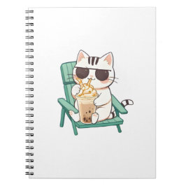 Cuaderno Gato Chibi Kawaii con Gafas de Sol Bebiendo Frappè