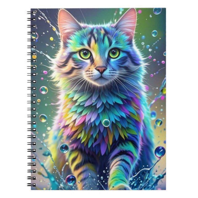 Cuaderno Gato colorido, salpicaduras, pintura, clasificació (Frente)