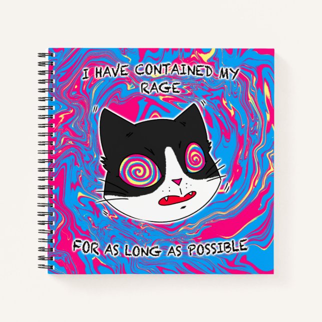 Cuaderno Gato colorido y loco gracioso con texto (Anverso)