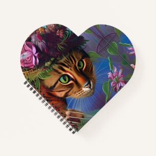Cuaderno gato con arte gorra de flores