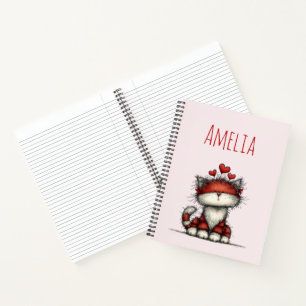 Cuaderno Gato con Corazones de Amor Rojo Lindo y Divertido