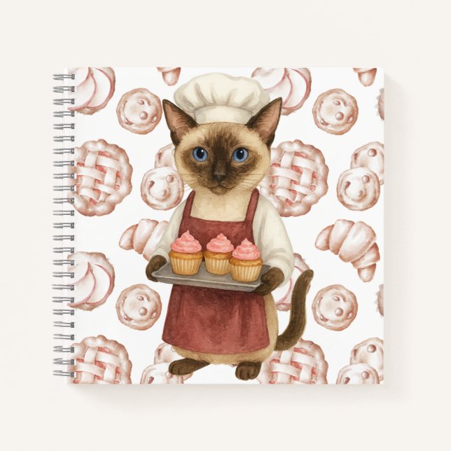 Cuaderno Gato con Cupcake para Trabajador de Panadería (Anverso)