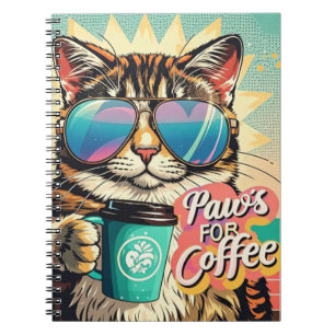 Cuaderno Gato con gafas de sol sobredimensionadas con café