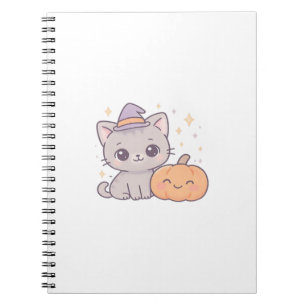 Cuaderno Gato con sombrero de bruja y calabaza sonriente Cu