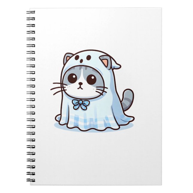 Cuaderno Gato con traje fantasma para Halloween (Frente)