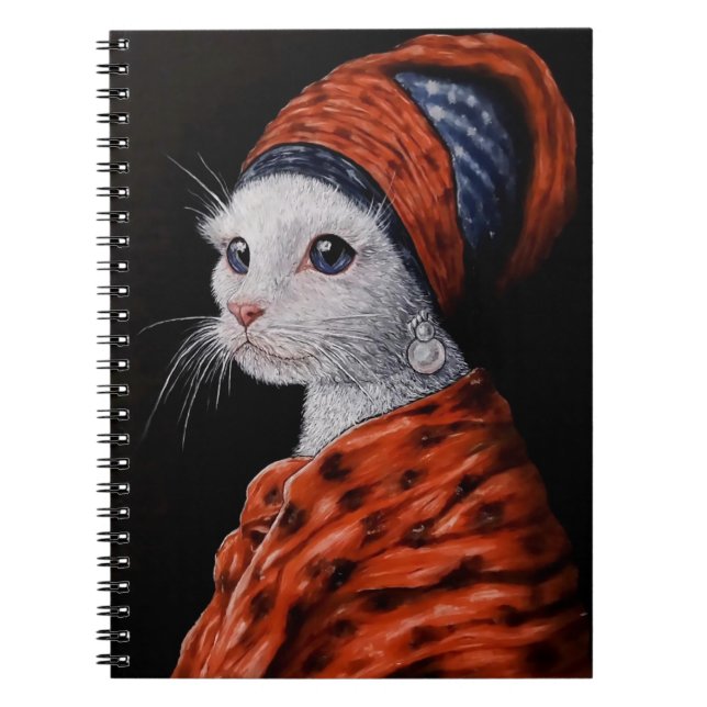 Cuaderno gato con un pendiente de perla (Frente)