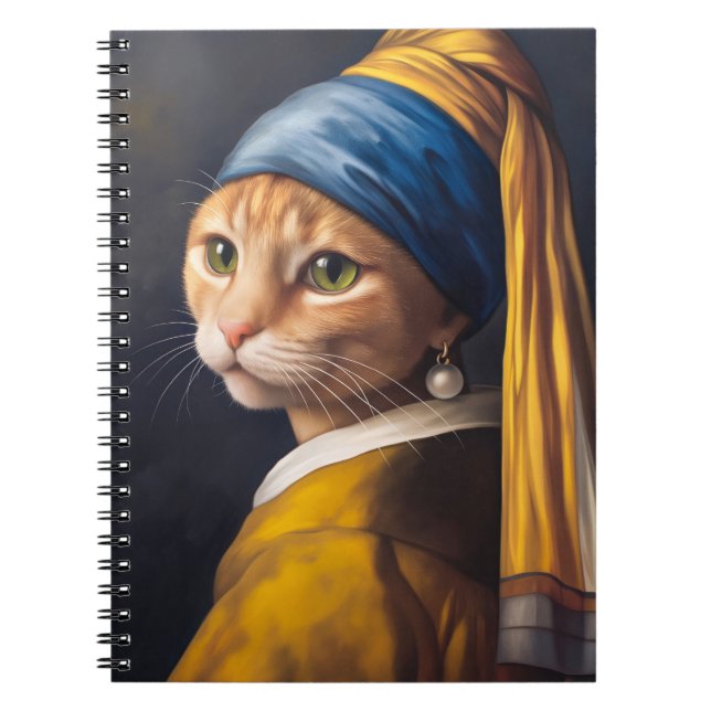 Cuaderno Gato con una Perla | Divertida parodia de Vermeer (Frente)