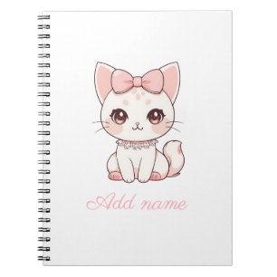 Cuaderno Gato Coquette Kawaii con Lazo Rosa Femenino Lind