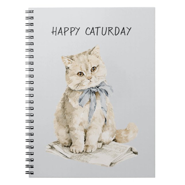Cuaderno Gato Crema Lazo Azul Caturday (Frente)