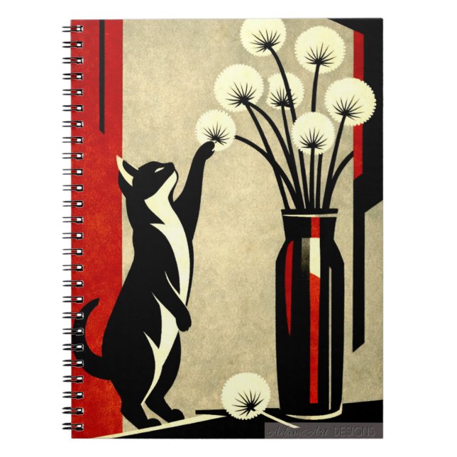 Cuaderno Gato Curioso y Dandeliones – Estilo Art Déco (Frente)