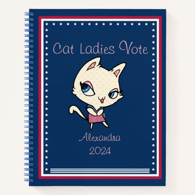 Cuaderno Gato Damas Votar Script Gracioso Negrita Feminista (Anverso)