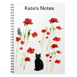 Cuaderno Gato de adormidera roja personalizado