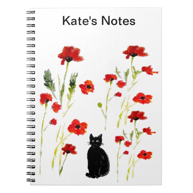 Cuaderno Gato de adormidera roja personalizado (Frente)