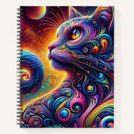 Cuaderno Gato de arco iris en espiral místico de galaxia