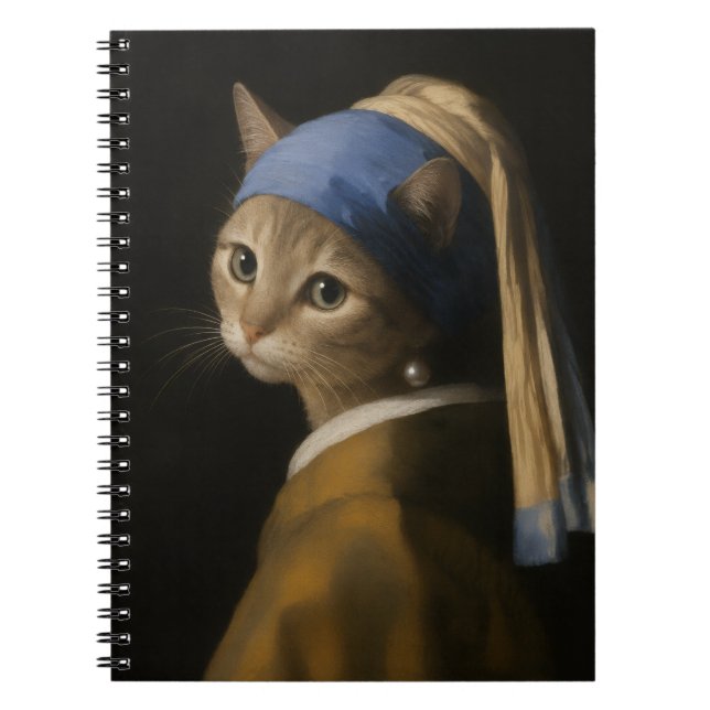 Cuaderno Gato de Arte con Pendiente de Perla y Chica Linda (Frente)