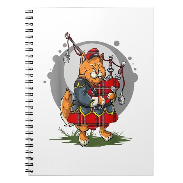 Cuaderno Gato de Bagpipes Jugando Bagpipes Música Escocesa  (Frente)