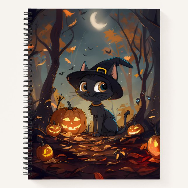 Cuaderno Gato de bruja de Halloween (Anverso)