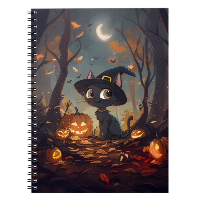 Cuaderno Gato de bruja de Halloween (Frente)