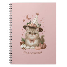 Gato de bruja de Halloween con calabaza adorable