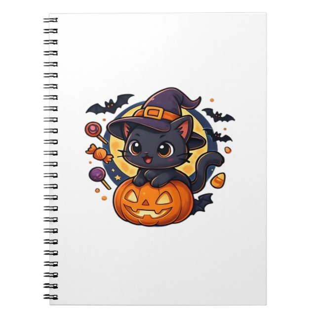 Cuaderno Gato de bruja lindo en calabaza - sobretamaño de a (Frente)