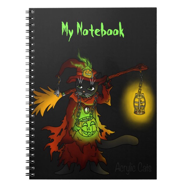 Cuaderno Gato de bruja negra de Halloween (Frente)