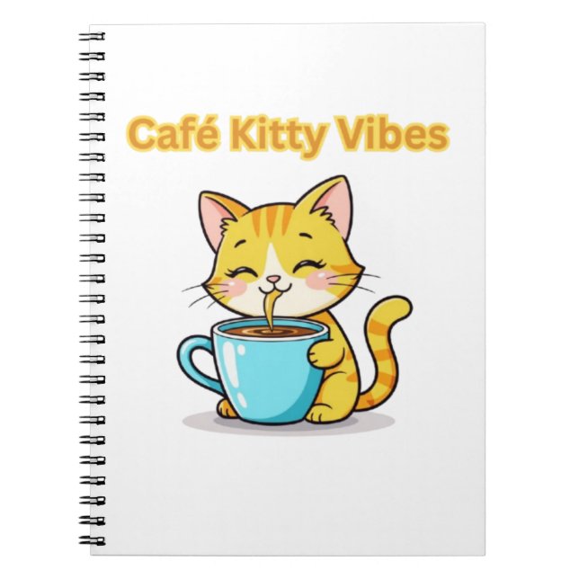 Cuaderno **Gato de café adorable – Gato adorable bebiendo c (Frente)