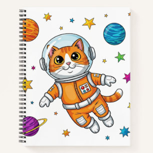 Cuaderno Gato de Dibujos Animados Astronauta Flotando en el