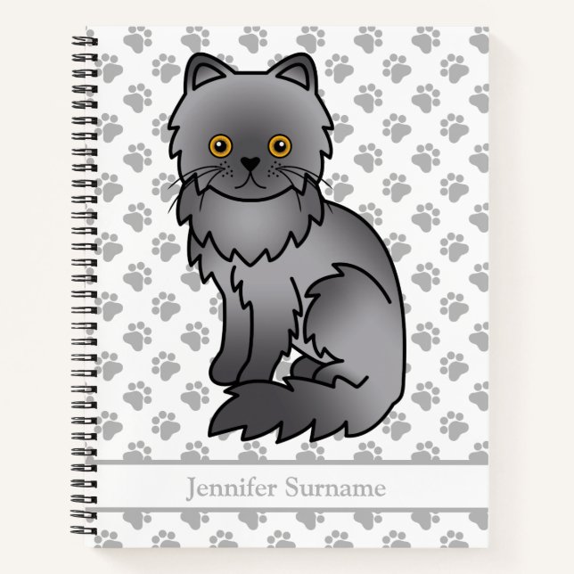 Cuaderno Gato de dibujos animados azul persa lindo & Texto  (Anverso)
