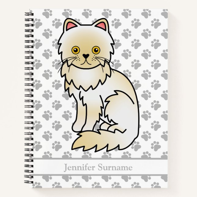 Cuaderno Gato de dibujos animados persa crema lindo & texto (Anverso)