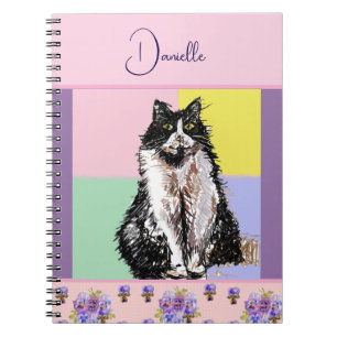 Cuaderno Gato de esmoquin rosa gatos acuarela personalizabl
