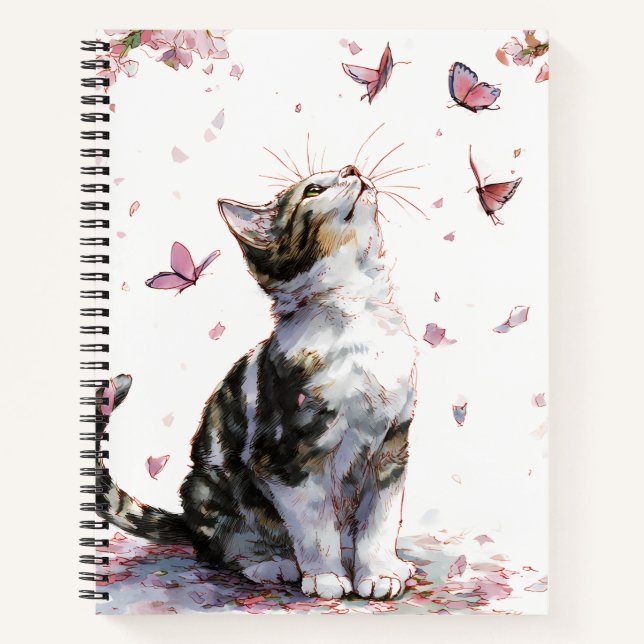 Cuaderno Gato de flor de cerezo y mariposas (10) (Anverso)