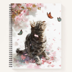 Cuaderno Gato de flor de cerezo y mariposas (11)