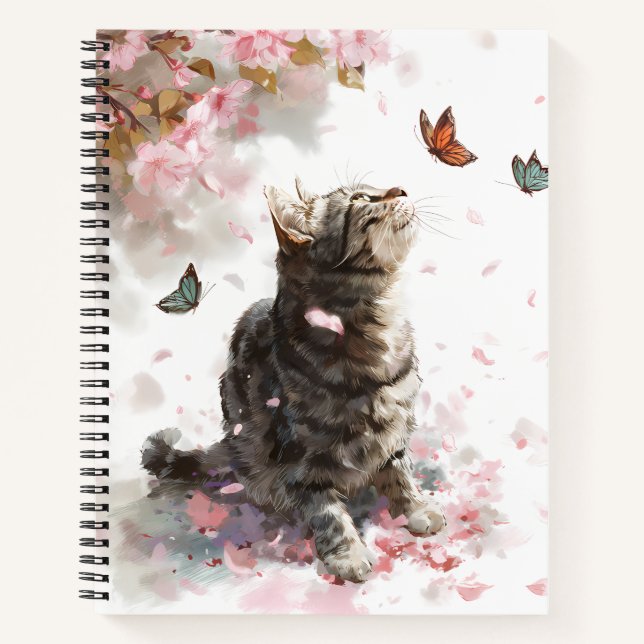 Cuaderno Gato de flor de cerezo y mariposas (11) (Anverso)